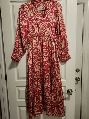 JODIFL | Red and Cream Paisley Tiered Midi Dress